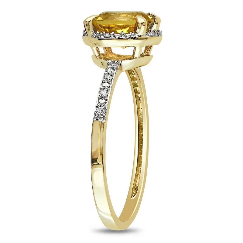 Bague halo en forme de auréole Tangelo avec citrine 1,25 ct PBT et accents de diamants en or jaune 10 k