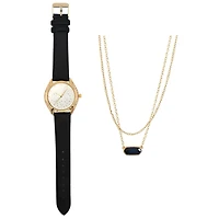 Ladies  black strap Watch and Necklace