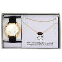 Ladies  black strap Watch and Necklace