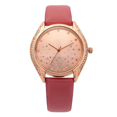 Ladies blush strap Watch and Necklace