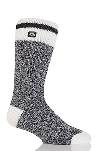 Heat Force Men's Black Cream Block Twist  Crew Sock 7-12, Single pair pack