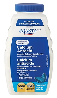 Equate Ultra Fort Antiacide au Calcium, Menthe Poivree 1000mg