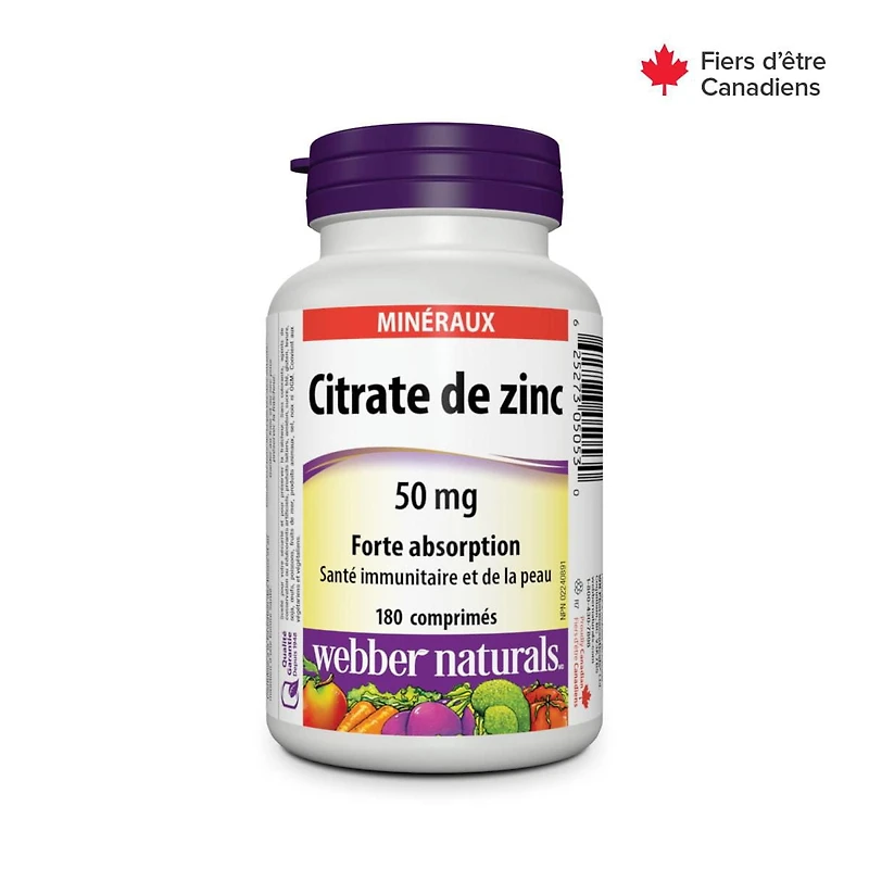 Webber Naturals Citrate de zinc 50 mg 180 comprimés