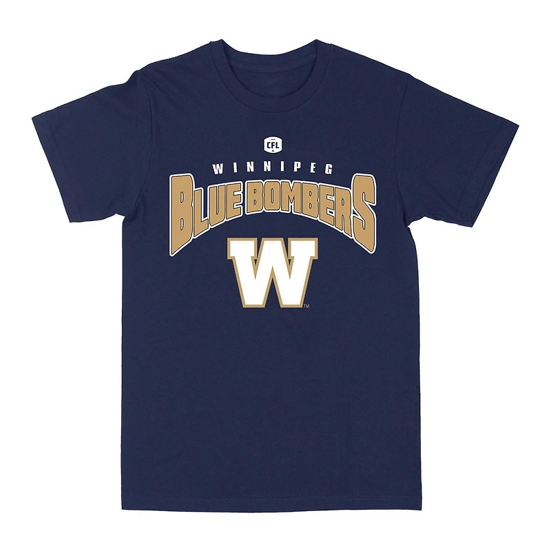 T-shirt bleu avec logo de l'arc de football des Blue Bombers de Winnipeg sous licence officielle de la CFL