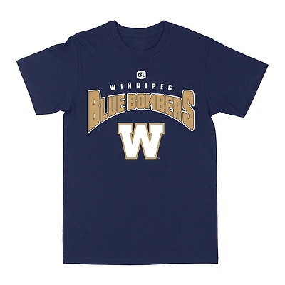 T-shirt bleu avec logo de l'arc de football des Blue Bombers de Winnipeg sous licence officielle de la CFL