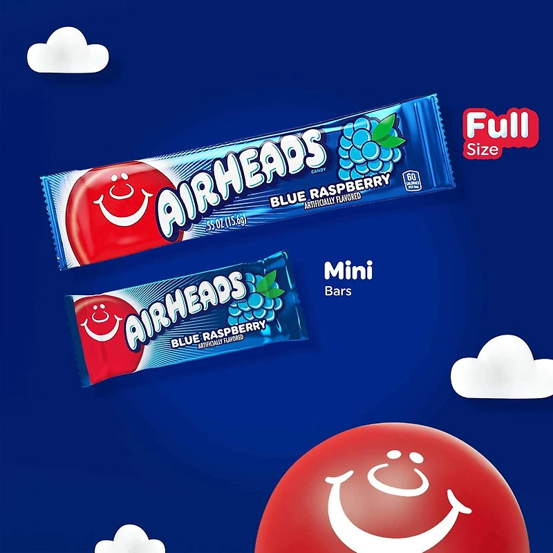 Barres Airheads, framboise bleue, emballées individuellement, 15.6g Airheads Framboise bleue—moelleuse et sympa!