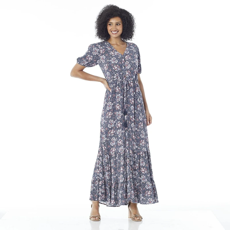 IVY Women's Printed Elbow Sleeve Maxi Dress