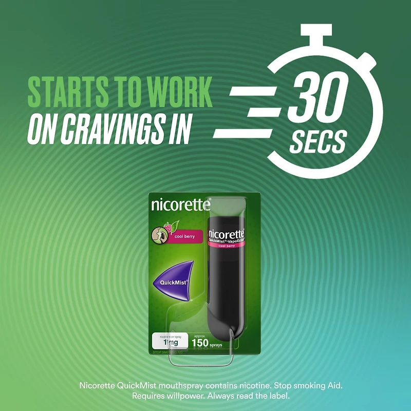 Nicorette VapoÉclair, 1 mg, Baie fraîche Aide antitabagique, 150 vaporisations x 2