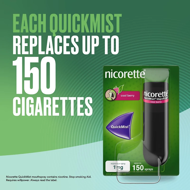 Nicorette VapoÉclair, 1 mg, Baie fraîche Aide antitabagique, 150 vaporisations x 2