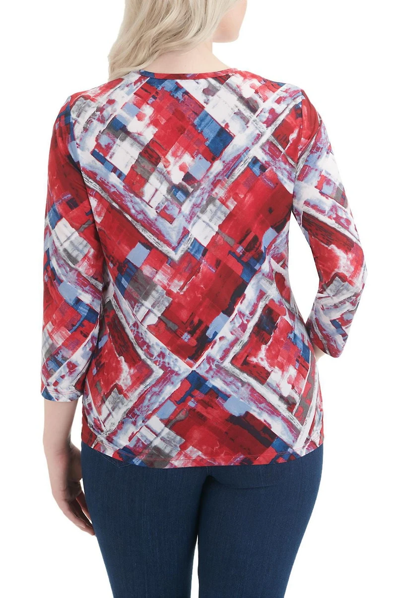 Alia Women's 3/4 Sleeve Plaid Jersey Crew Neck Top