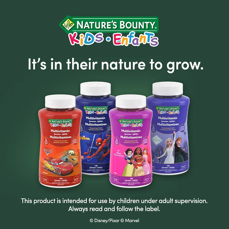 NATURE'S BOUNTY KIDS Multivitamin, Marvel Spider-Man, Only 1g Sugar Per Gummy, Supports Immune System, Eye Health, Bones, And Teeth, Source of Antioxidants, Gluten-free, Fruit Flavoured Gummies 150.0 count, 150 pc