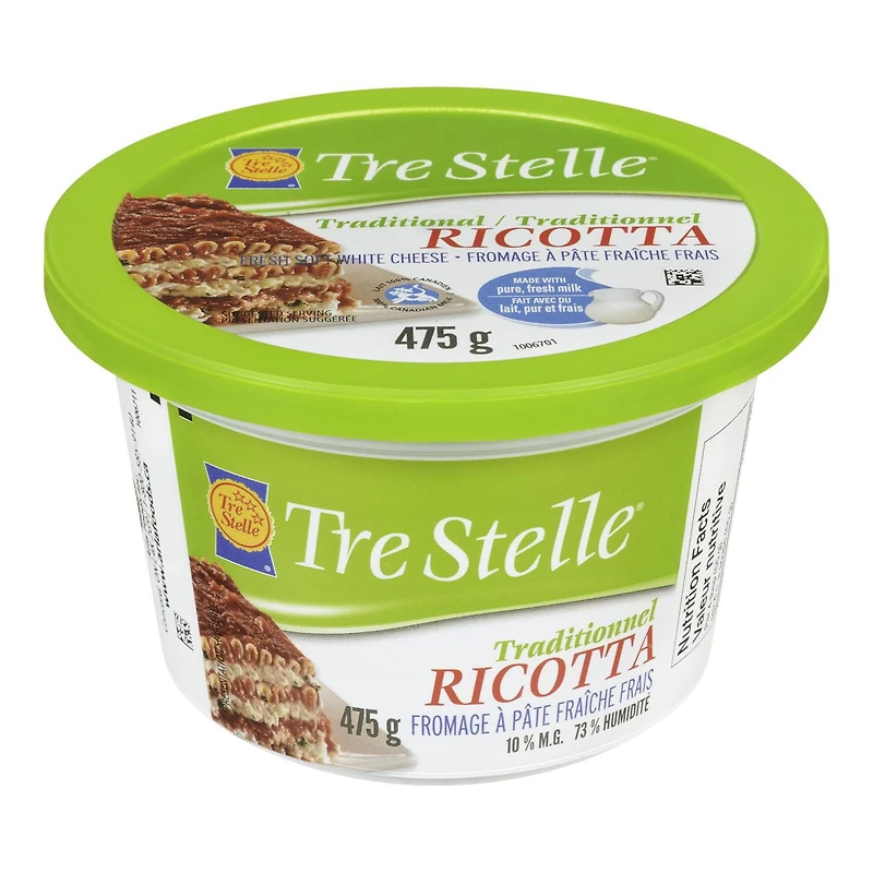 Tre Stelle Traditional Ricotta Fresh Soft White Cheese, 475 g