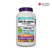Webber Naturals Huile de Saumon Sauvage d'Alaska 200 mg AEP/ADH, 1 000 mg Santé cardiovasculaire et la santé mentale, 180 gélules. PRIME !