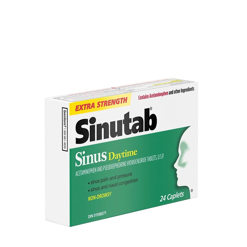 Sinutab Extra-puissant, Sinus Formule-jour, soulage la congestion des sinus et autres symptômes sinusaux 24 gélules