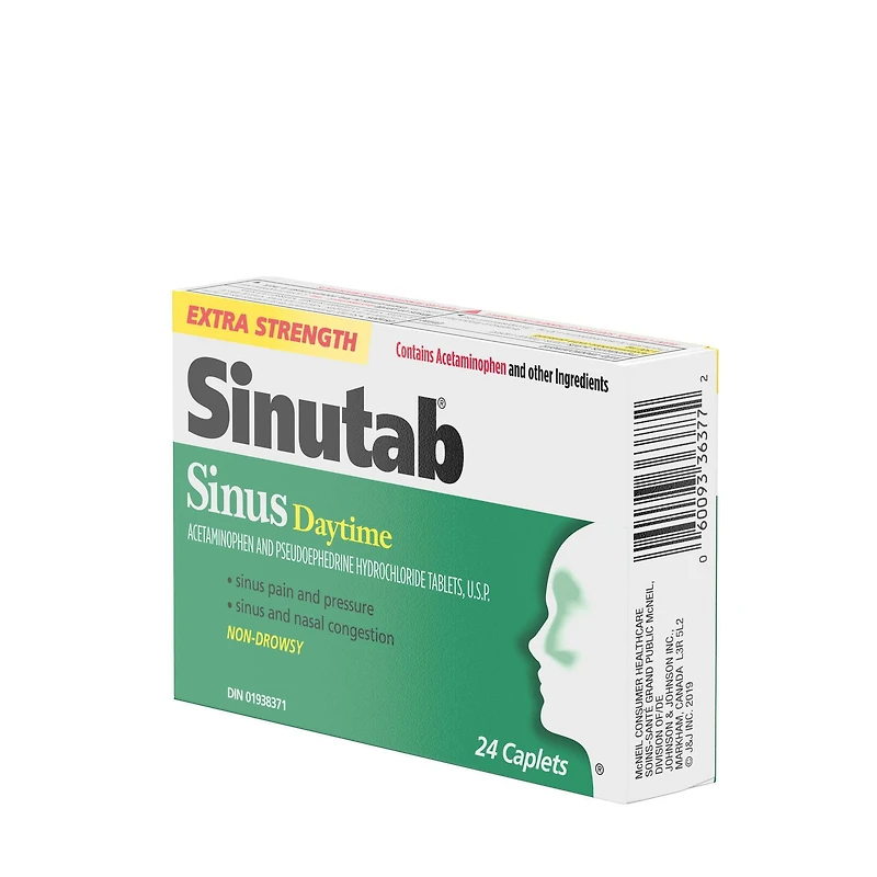 Sinutab Extra-puissant, Sinus Formule-jour, soulage la congestion des sinus et autres symptômes sinusaux 24 gélules