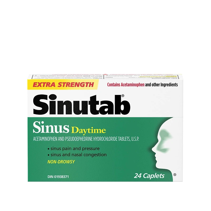Sinutab Extra-puissant, Sinus Formule-jour, soulage la congestion des sinus et autres symptômes sinusaux 24 gélules