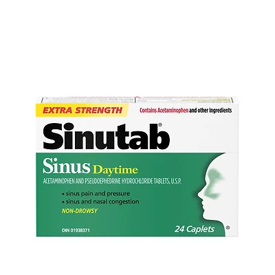 Sinutab Extra-puissant, Sinus Formule-jour, soulage la congestion des sinus et autres symptômes sinusaux 24 gélules