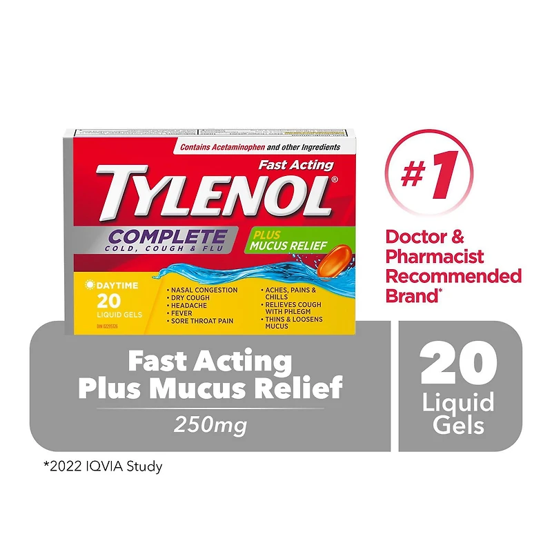 Tylenol Complete Cold, Cough & Flu plus Mucus Relief Liquid Gels, Daytime, Relieves Cough Cold & Flu symptoms