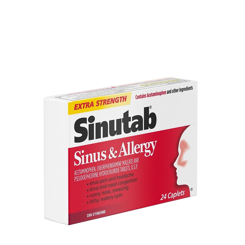 Sinutab Extra Strength Sinus & Allergy Caplets, Relieves Sinus Allergy symptoms, 24 Caplets