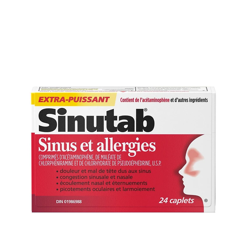 Sinutab Extra Strength Sinus & Allergy Caplets, Relieves Sinus Allergy symptoms, 24 Caplets