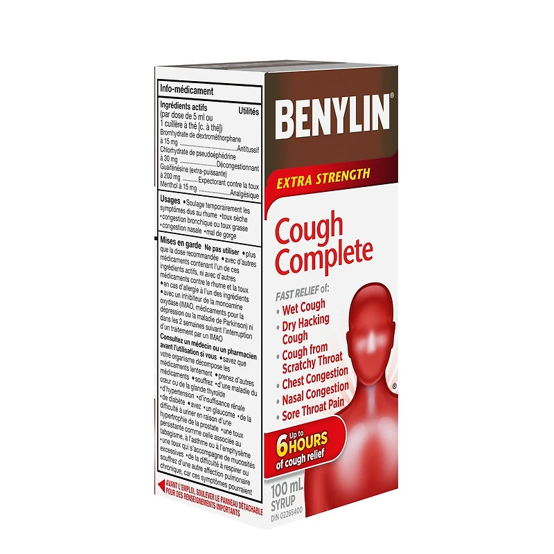 Benylin Extra Strength Cough Complete Syrup, Relieves Cough, Nasal, Chest Congestion & other Cold symptoms, 100 mL