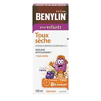 BENYLIN® Children's Dry Cough Syrup, Relieves Dry Cough, 100mL, Grape Flavour, Alcohol Free, For ages 6-11yrs, 100 mL