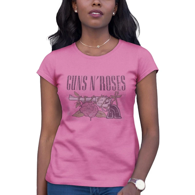 Guns N' Roses Tee shirt femme. Ce t-shirt à manches courtes ajusté et col rond pour femme peut facilement être porté avec votre jean ou votre bas préféré et