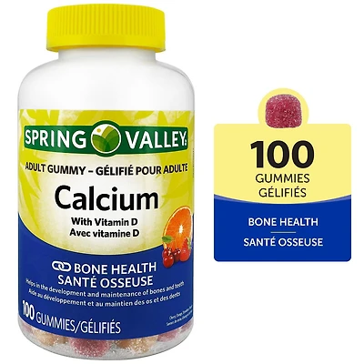 Spring Valley Gélifié de calcium avec vitamine D 100 Gélifiés. Gélifié pour Adulte.