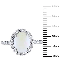 Asteria 2.25 Carat T.G.W. Opal and Created White Sapphire 10 K White Gold Halo Ring