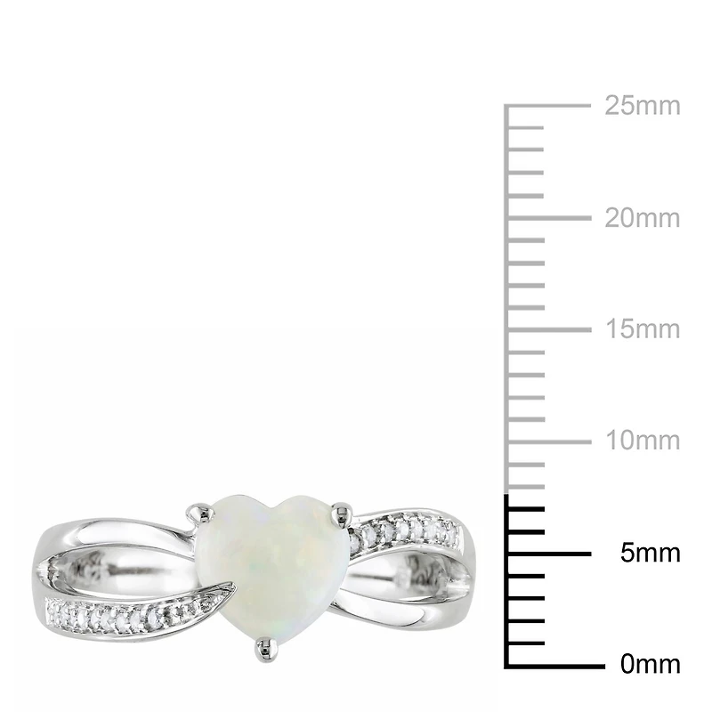 Asteria 0.88 Carat T.G.W. Opal and Diamond-Accent Sterling Silver Heart Ring