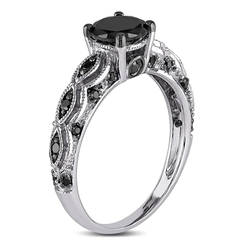 Miabella 1.25 Carat T.W. Black Diamond 10 K White Gold Engagement Ring