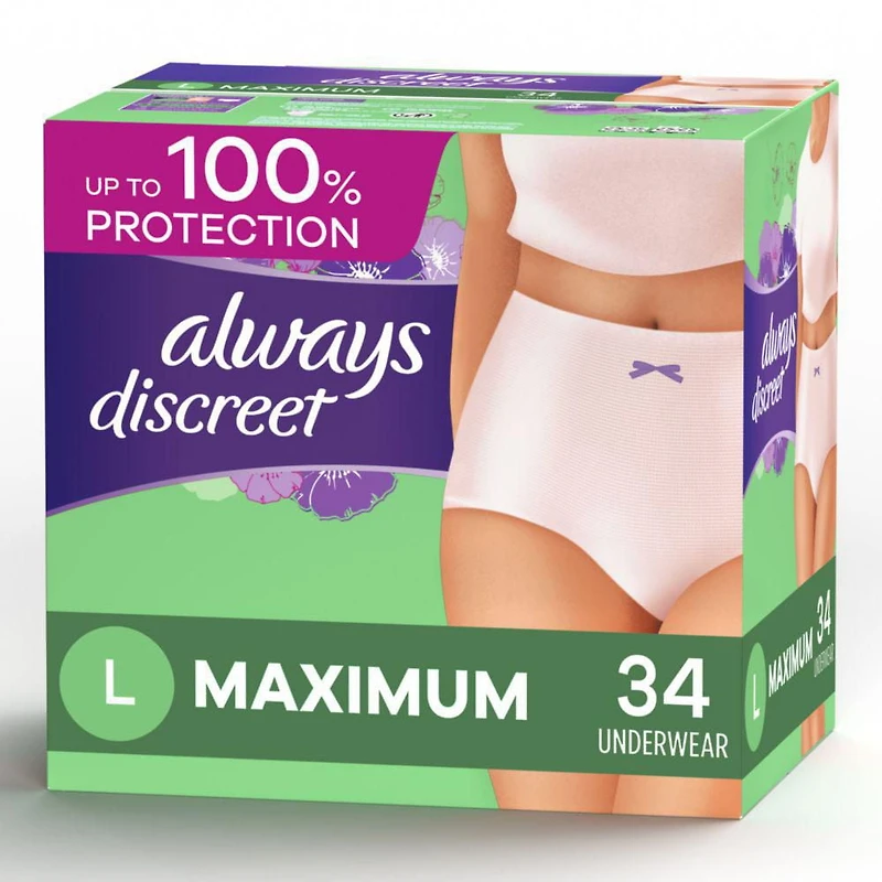 Culottes d’incontinence et de post-partum pour peau sensible Always Discreet, absorption maximale