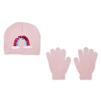 George Girls' Sequin Rainbow Beanie and Gloves 2-Piece Set