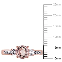 Bague à trois pierres Tangelo avec accents de diamants, saphirs blancs synthétiques et morganite 1,14 ct PBT en or rosé 10k