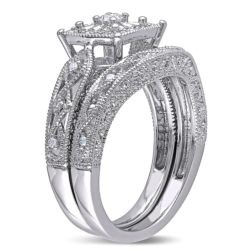 Miabella 0.20 Carat T.W. Diamond Sterling Silver Bridal Set