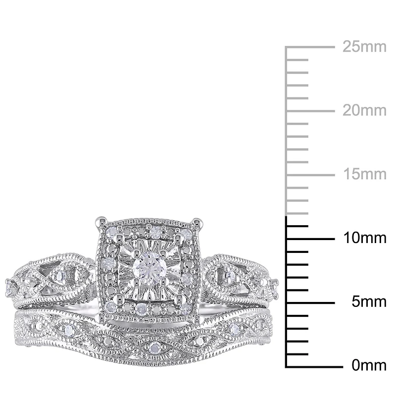Miabella 0.20 Carat T.W. Diamond Sterling Silver Bridal Set