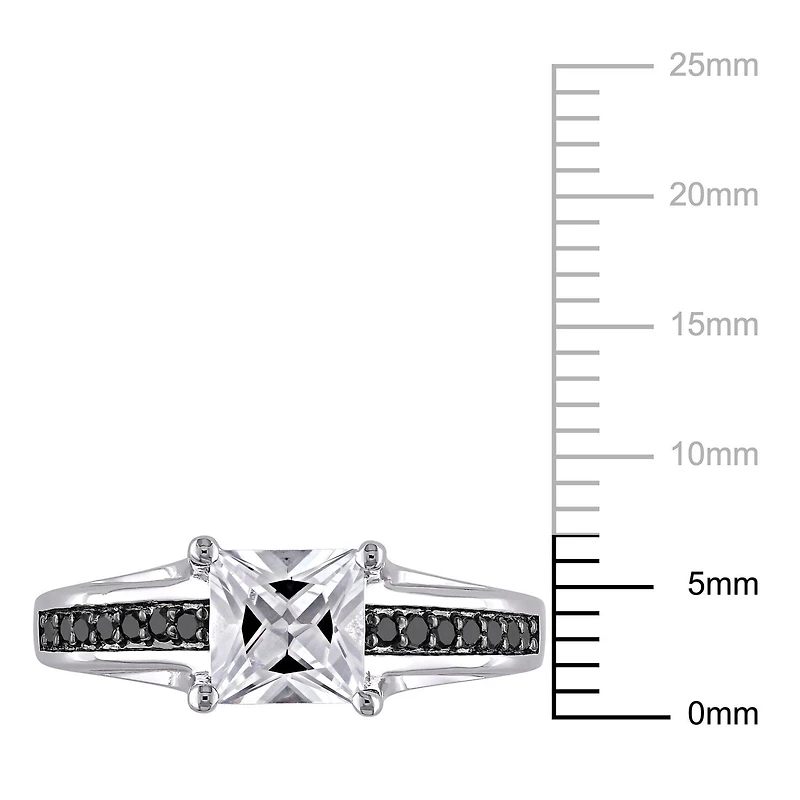 Asteria 1.33 Carat T.G.W. Created White Sapphire and 0.14 Carat T.W. Black Diamond Sterling Silver Engagement Ring