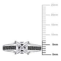 Asteria 1.33 Carat T.G.W. Created White Sapphire and 0.14 Carat T.W. Black Diamond Sterling Silver Engagement Ring