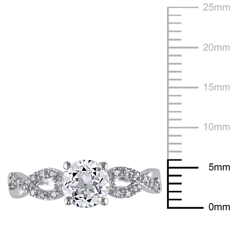 Bague de style superposée Miabella avec saphirs blancs synthétiques 1 ct PBT et diamants 0,10 ct poids total en or blanc 14 k