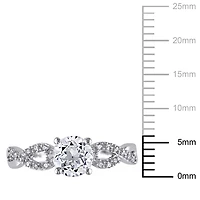 Bague de style superposée Miabella avec saphirs blancs synthétiques 1 ct PBT et diamants 0,10 ct poids total en or blanc 14 k