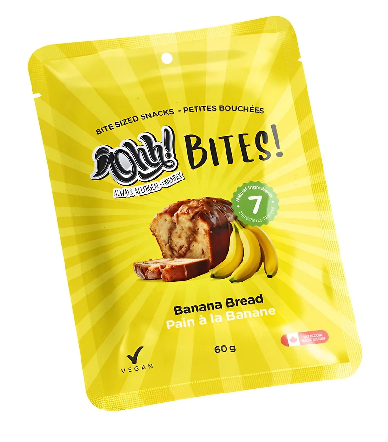 Ohh! Foods Pain aux bananes Snacking Bites (60g) Sans gluten, végétalien, sans blé