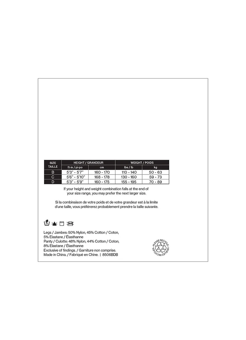 Secret® Luxe Collant de coton 1pk Taille:  B à D