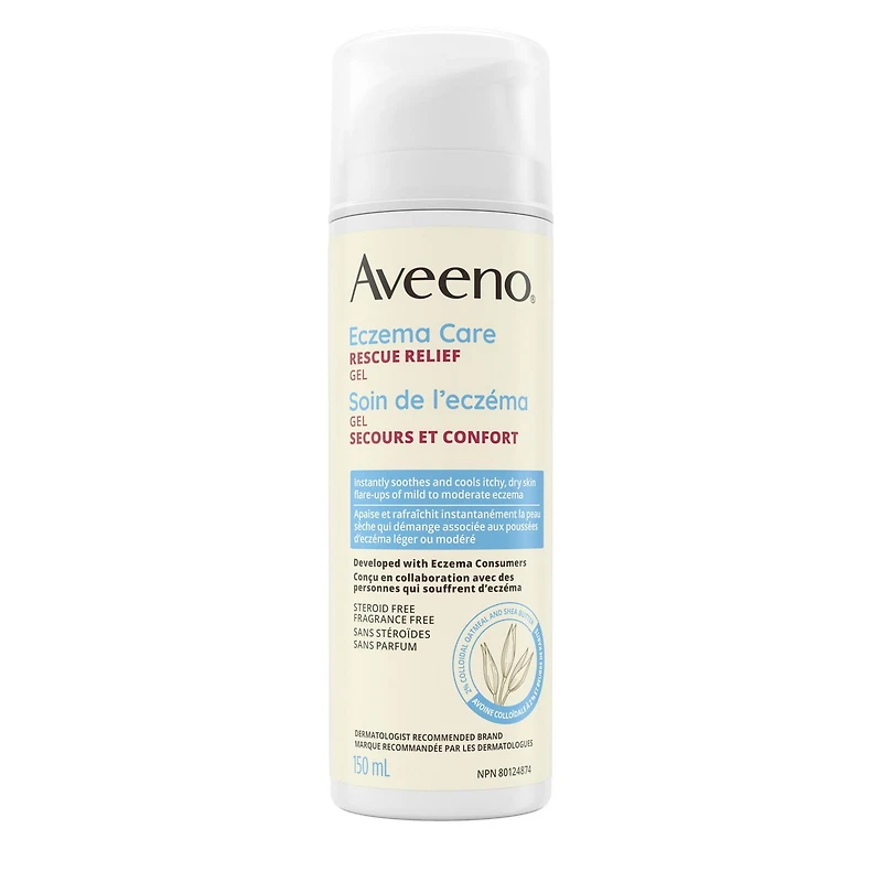 Aveeno Eczema Care Rescue Relief Treatment Gel Cream with Colloidal Oatmeal Skin Protectant, Instantly Soothes & Cools Itchy Dry Skin Flare-Ups, Steroid & Fragrance Free, 150 mL
