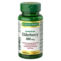 NATURE'S BOUNTY European Elderberry, 400 mg, Helps Relieve Cold And Flu Symptoms, Used In Herbal Medicine, Capsules 100.0 count
