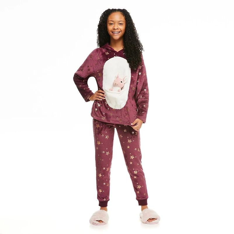 Justice Girls' Hooded Pajamas and Toy 3-Piece Set
