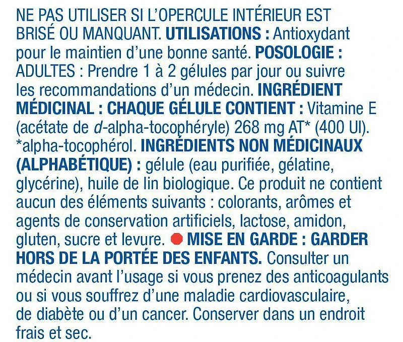 Equate vitamine E 400 UI 100 Gélules