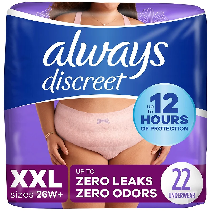 Culottes d’incontinence et de post-partum Always Discreet, protègent jusqu’à 100 % contre les fuites urinaires, pour femmes, TTG, 22 culottes
