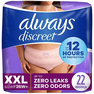 Culottes d’incontinence et de post-partum Always Discreet, protègent jusqu’à 100 % contre les fuites urinaires, pour femmes, TTG, 22 culottes