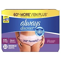 Always Discreet Adult Incontinence Underwear for Women and Postpartum Underwear, XXL, Up to 100% Bladder Leak Protection,