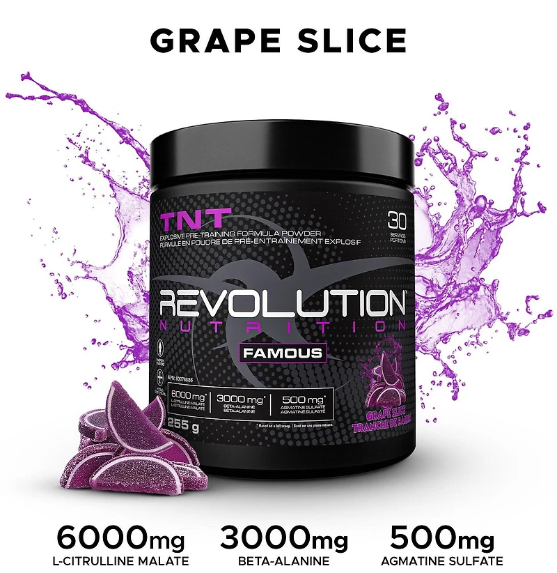 Revolution Nutrition, TNT, Poudre Pré-Workout, Citrulline Malate 2:1, Pompes et Force, Hyper Concentré, Intensité Extrême, Bêta-Alanine, Caféine, Sulfate d’Agmatine, Pour Hommes et Femmes, 255 g